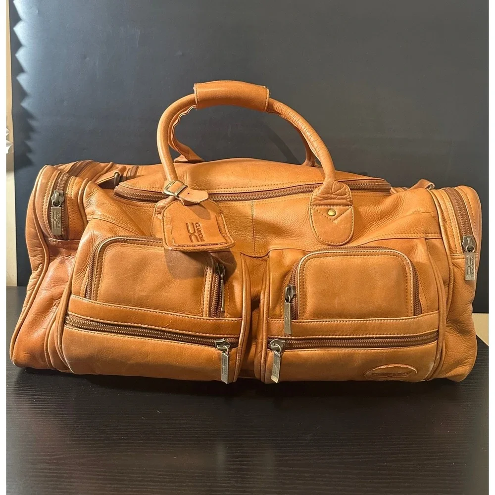 Claire Chase Leather‎ Duffel Bag Saddle Tan Weekender Travel Luggage 32 Inch